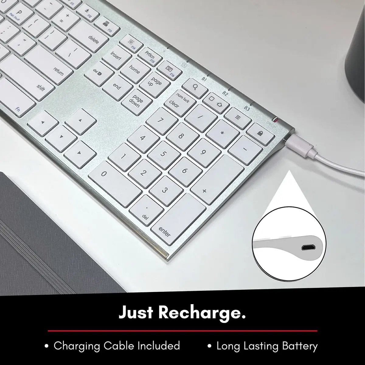 Macally ACEBTKEYA Multi-Device Bluetooth Keyboard with Numeric Keypad - Silver, 110 Keys | Connects to 3 Devices Simultaneously - view 6