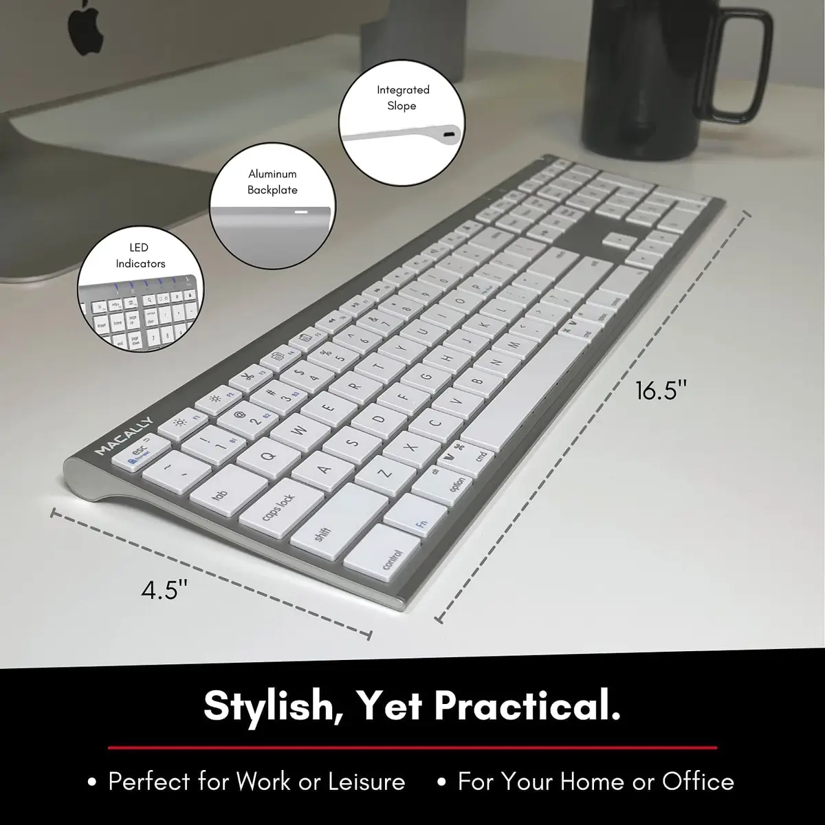 Macally ACEBTKEYA Multi-Device Bluetooth Keyboard with Numeric Keypad - Silver, 110 Keys | Connects to 3 Devices Simultaneously - view 7