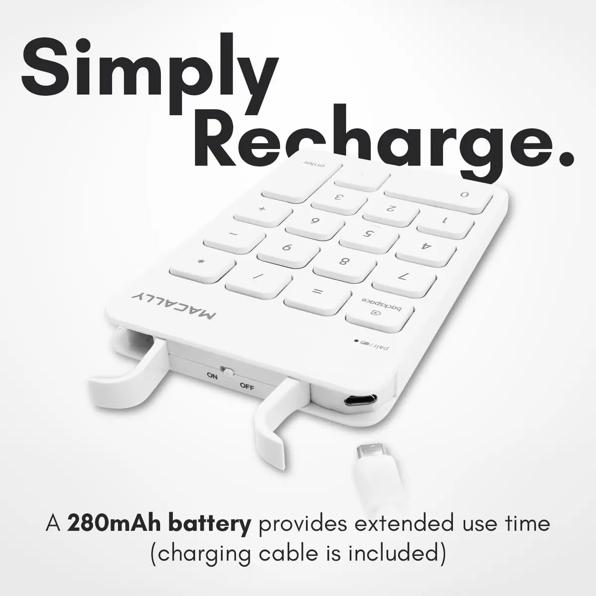 Macally Rechargeable Bluetooth Number Pad 18-Key White | Wireless Numeric Keypad for Laptop, Mac, PC, Tablet - view 5