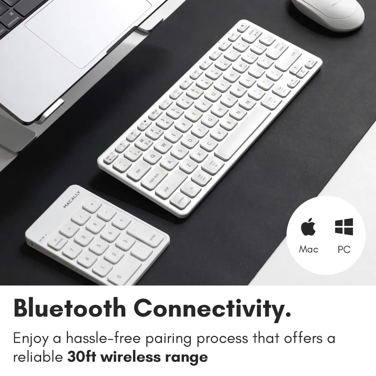 Macally Rechargeable Bluetooth Number Pad 18-Key White | Wireless Numeric Keypad for Laptop, Mac, PC, Tablet - view 4