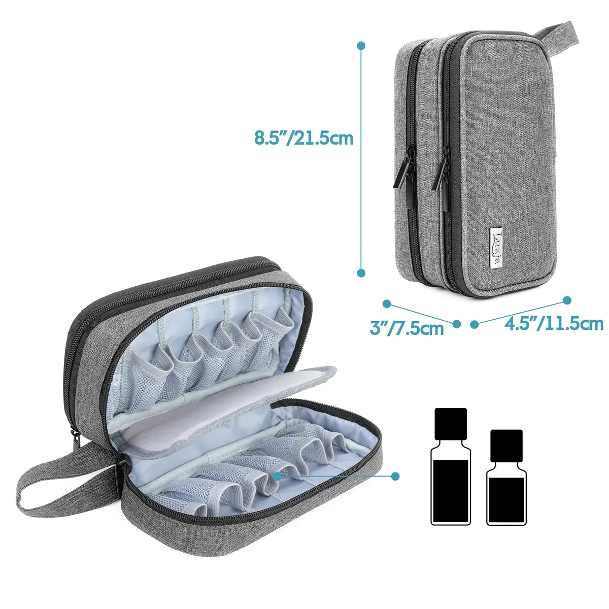 LUXJA Double-Layer Essential Oil Case Holds 12 Bottles, Gray | Portable Travel Organizer for Oils - view 5