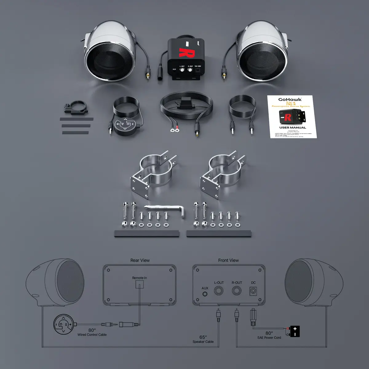 GoHawk Motorcycle Speakers Bluetooth 4 Inch Waterproof Radio Audio System | 100W Waterproof Handlebar Speakers - view 9