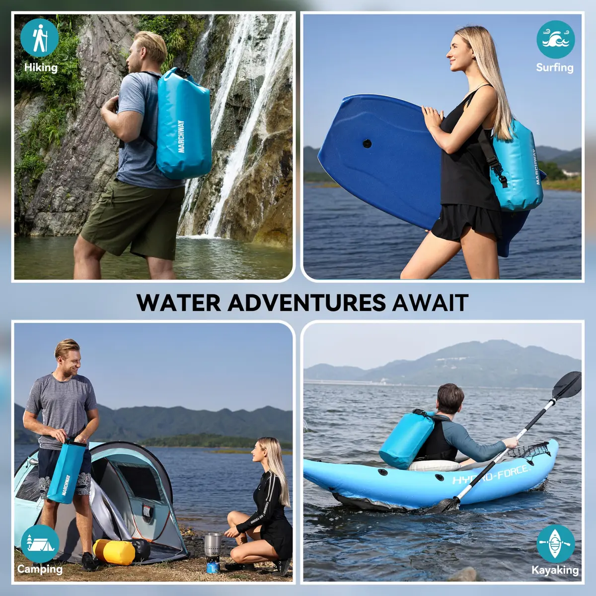 MARCHWAY Floating Waterproof Dry Bag Backpack, Roll Top, 40L Teal | Keeps Gear Dry & Afloat on Water Adventures - view 6