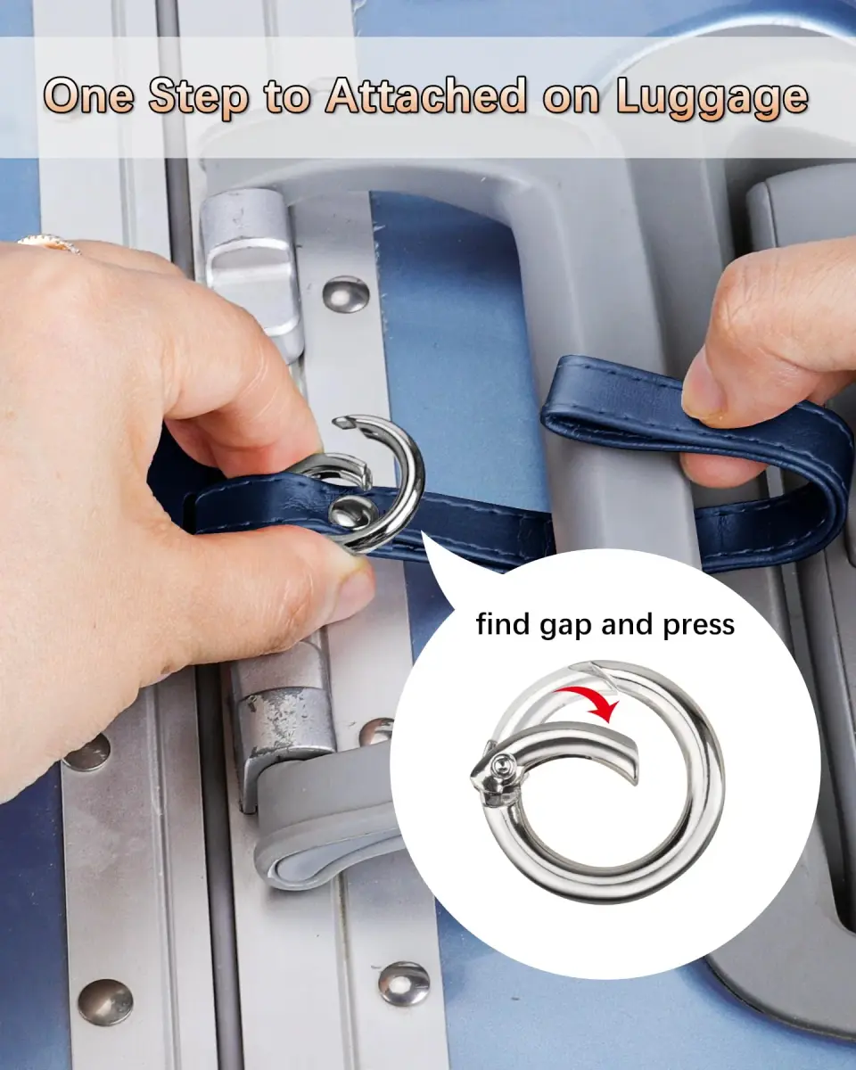 Teskyer Leather Luggage Tags for Suitcases, 3 Pack, Blue | Quick-Attach Spring Ring, Privacy Flap Design - view 2