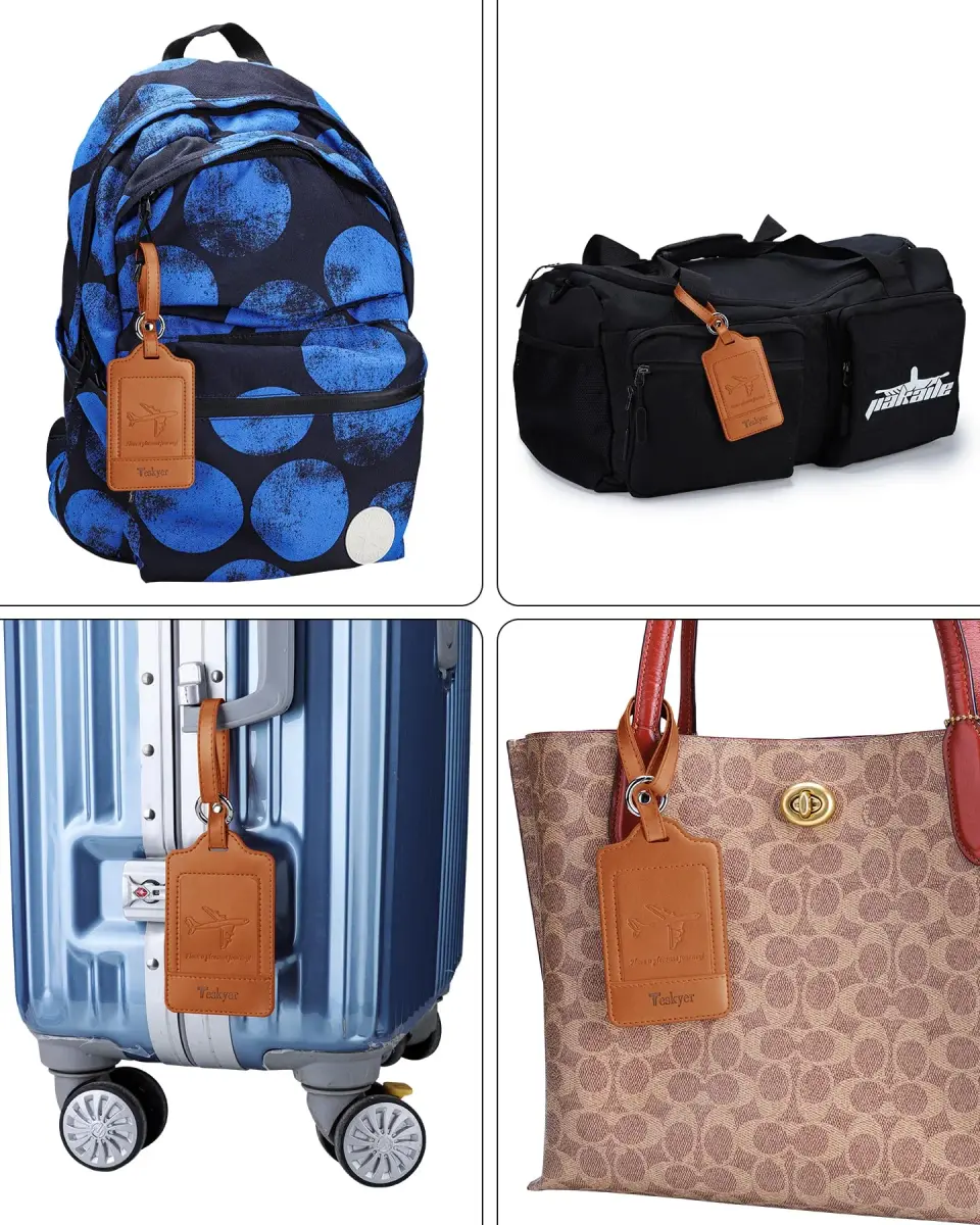Teskyer Leather Luggage Tags for Suitcases, 3 Pack, Brown | Quick-Attach Spring Ring, Privacy Flap Design - view 6
