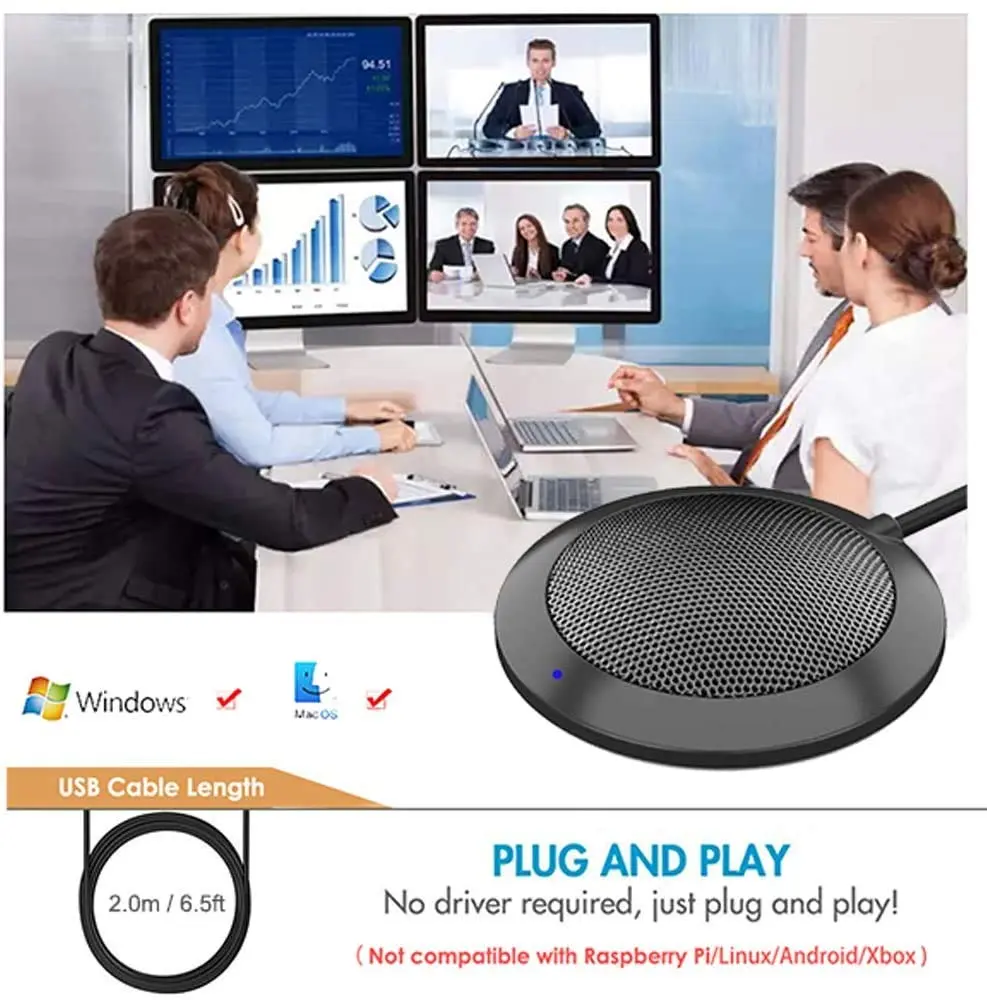 TKGOU Conference USB Microphone | Omnidirectional Desktop Mic with LED Indicator for Online Meetings - view 5