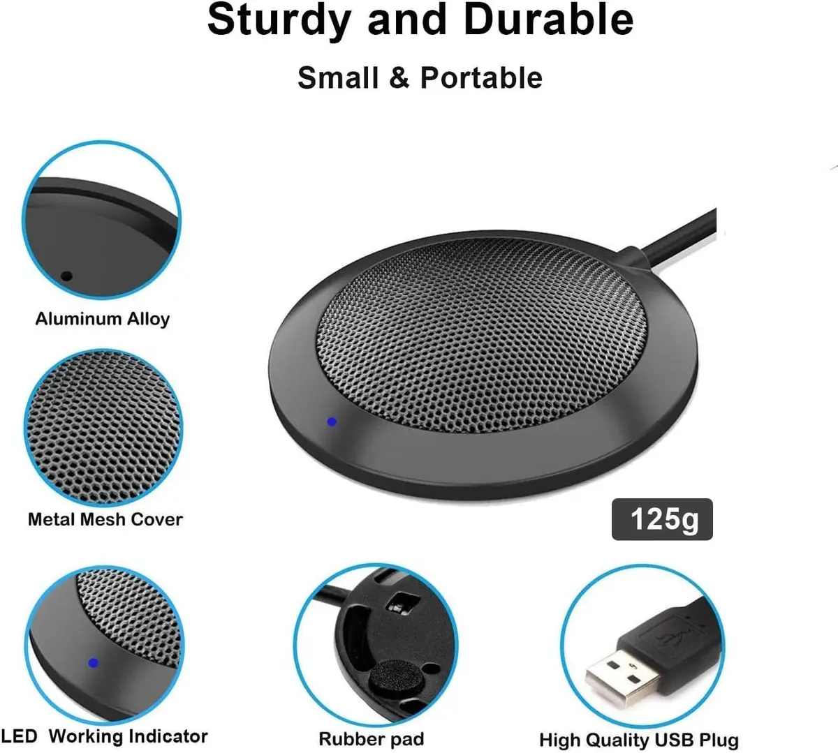 TKGOU Conference USB Microphone | Omnidirectional Desktop Mic with LED Indicator for Online Meetings - view 6