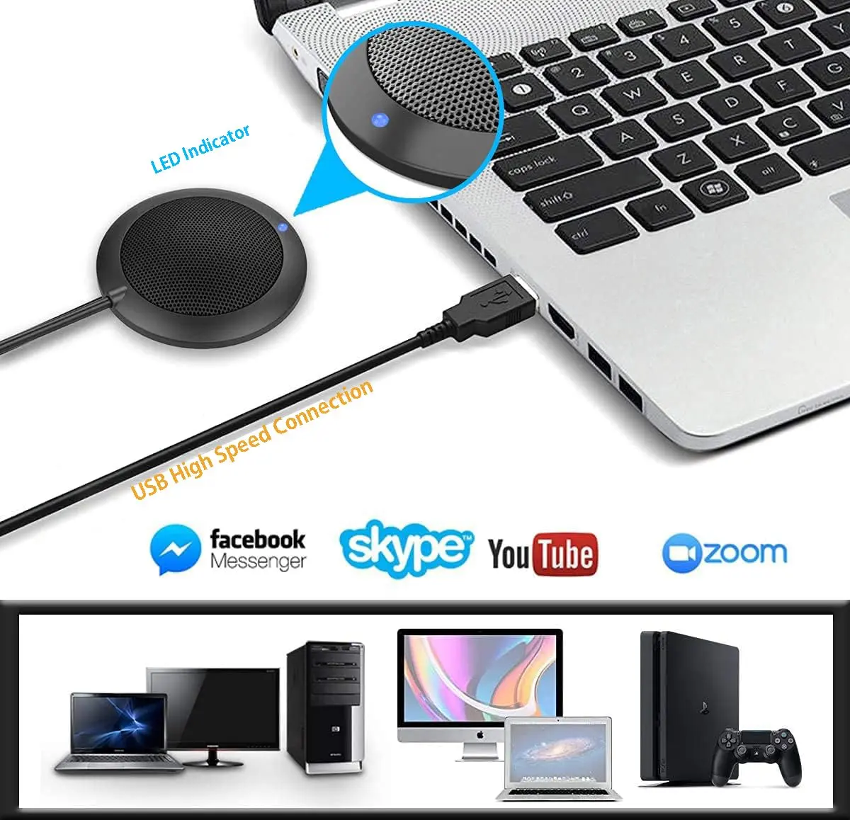 TKGOU Conference USB Microphone | Omnidirectional Desktop Mic with LED Indicator for Online Meetings - view 2