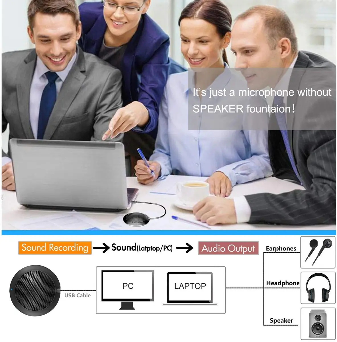 TKGOU Conference USB Microphone | Omnidirectional Desktop Mic with LED Indicator for Online Meetings - view 4