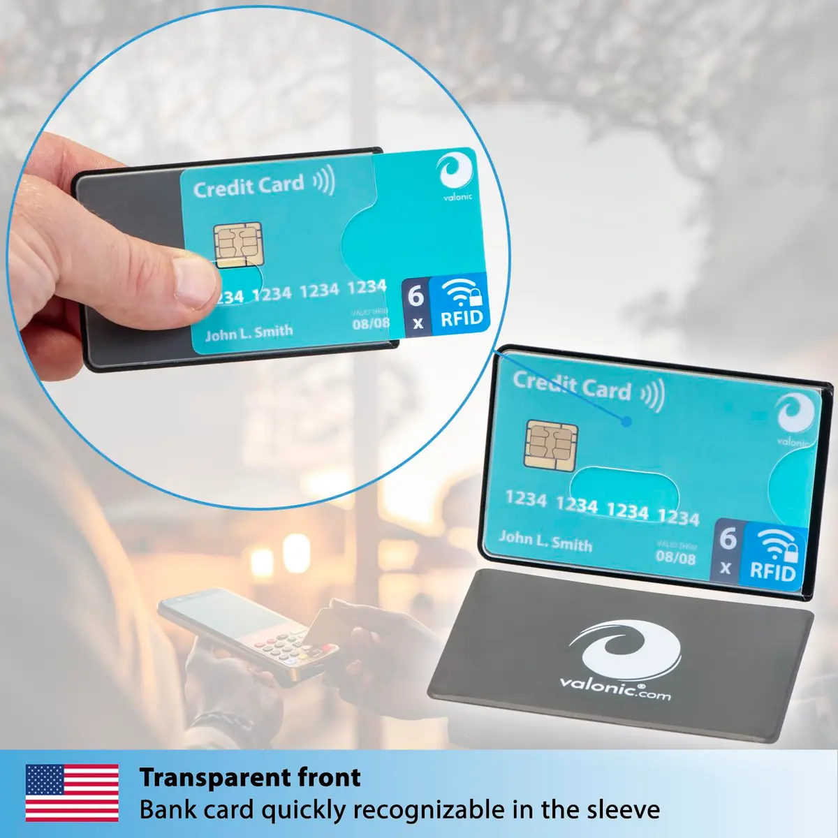 Valonic RFID Blocking Sleeves Set of 6 | Transparent Front, Credit Card Protector for Wallet - Anti-Theft & Signal Vault (70-120c) - view 6