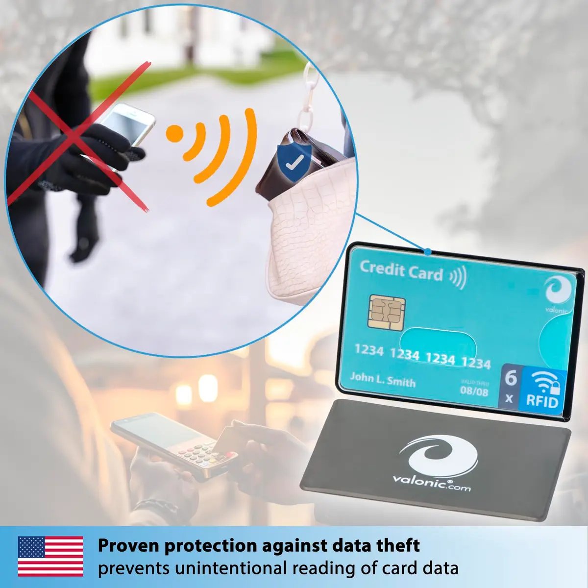 Valonic RFID Blocking Sleeves Set of 6 | Transparent Front, Credit Card Protector for Wallet - Anti-Theft & Signal Vault (70-120c) - view 2