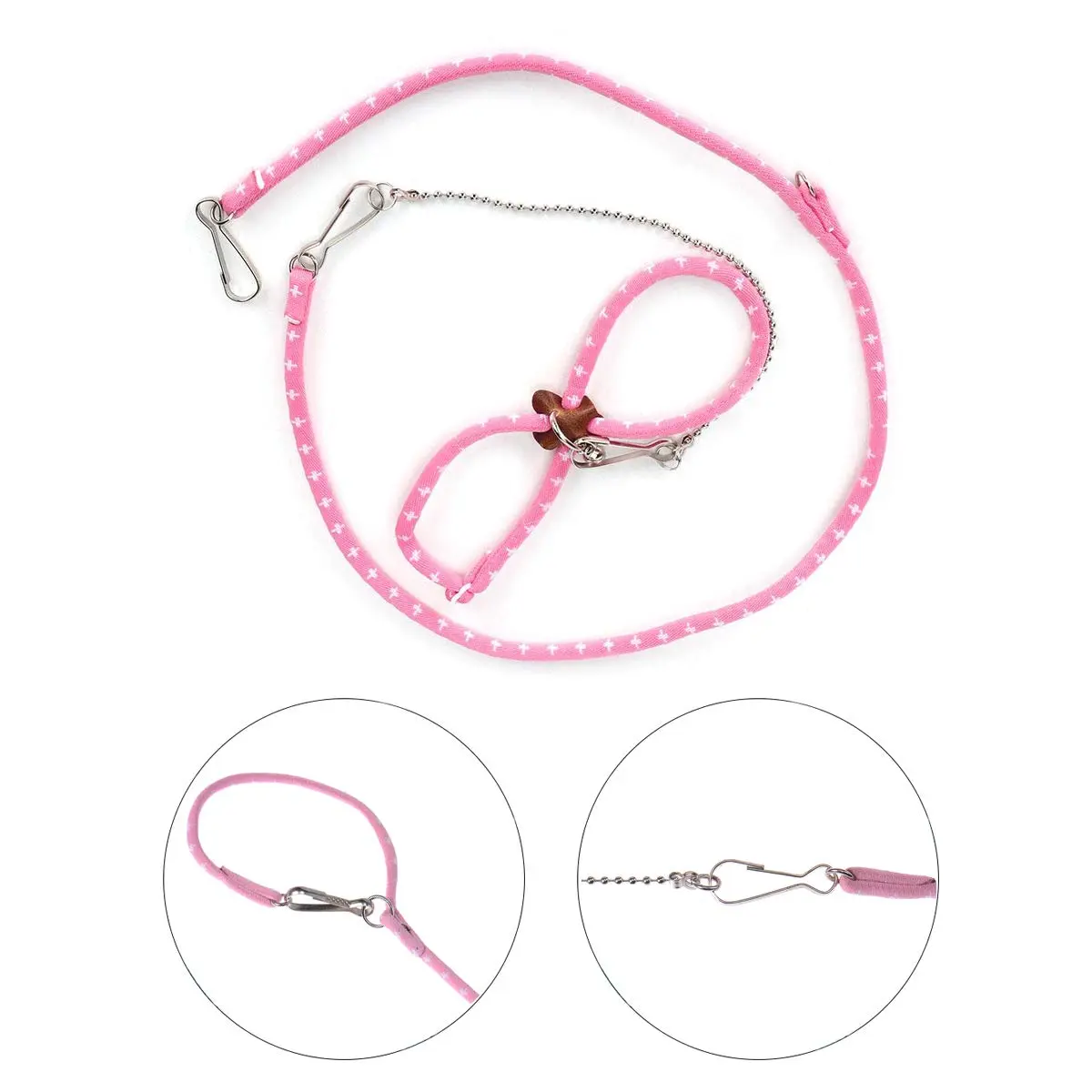 Wontee Adjustable Leash Harness with Bell for Small Animals | Soft Nylon & Metal, Pink, 6-15cm Neck - view 2