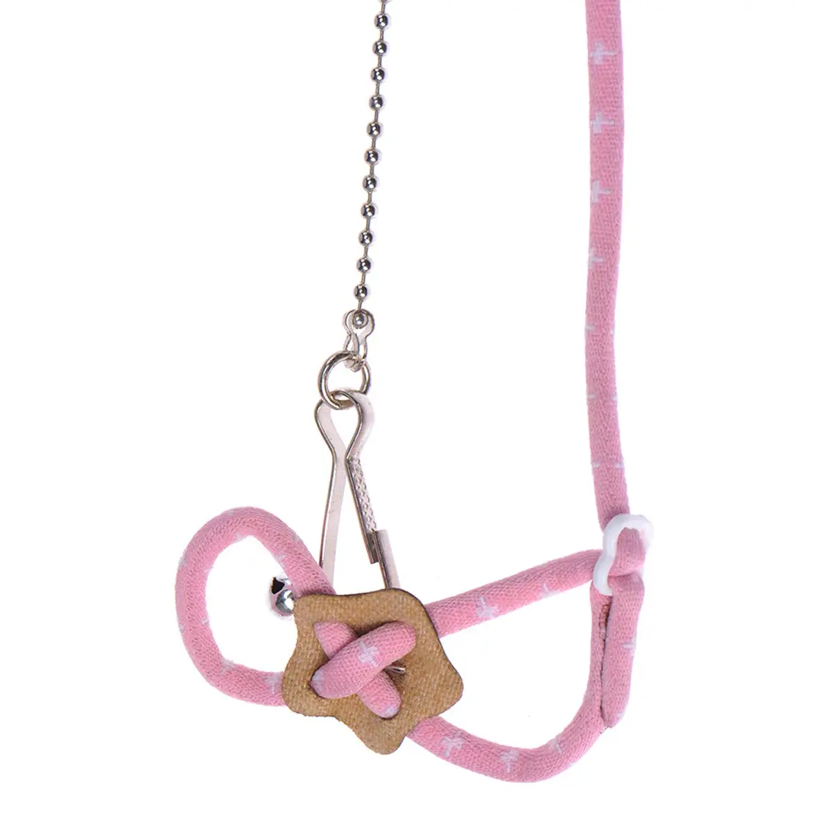 Wontee Adjustable Leash Harness with Bell for Small Animals | Soft Nylon & Metal, Pink, 6-15cm Neck - view 4