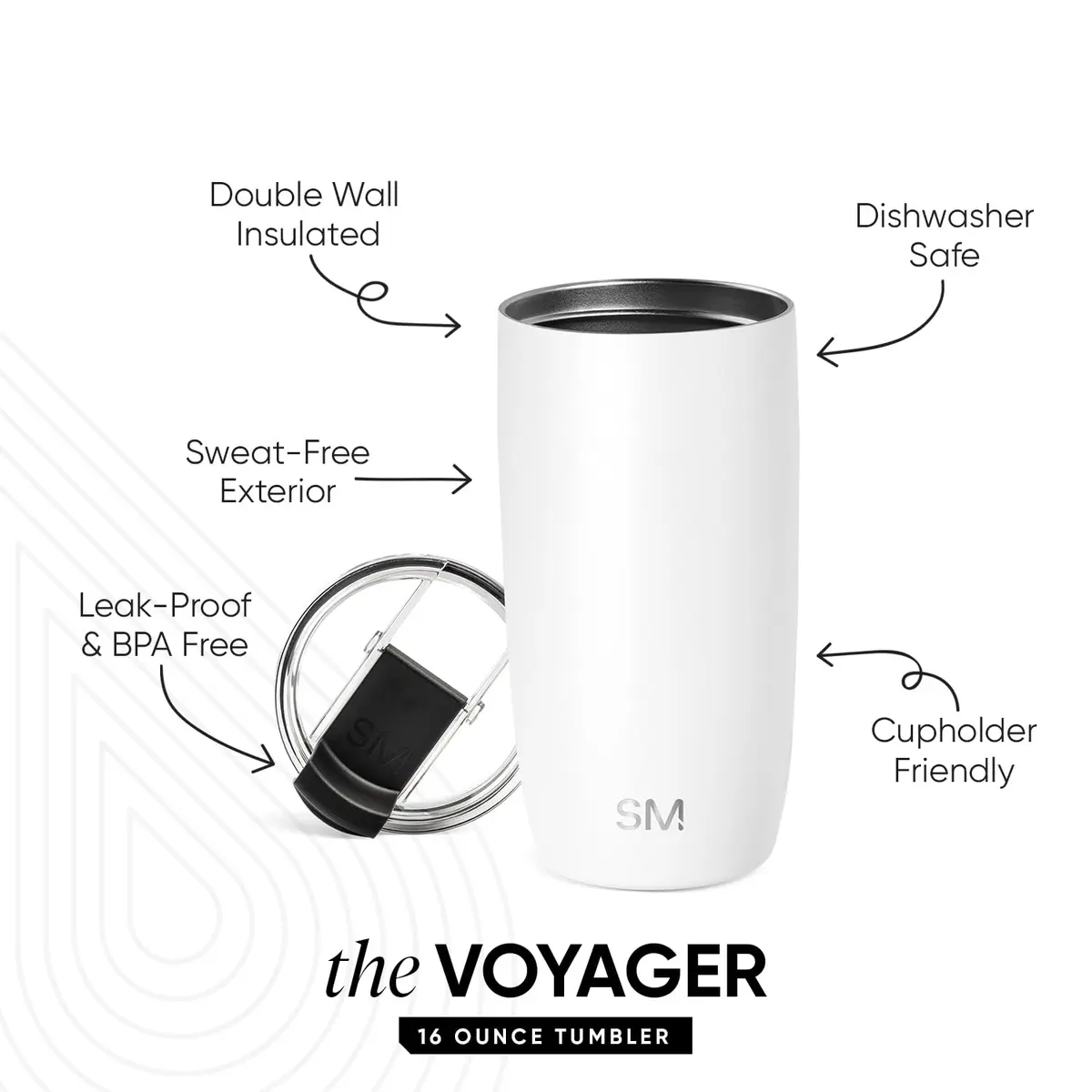 Simple Modern Voyager Insulated Travel Coffee Mug with Flip Lid | 16oz (473ml) | White - view 2