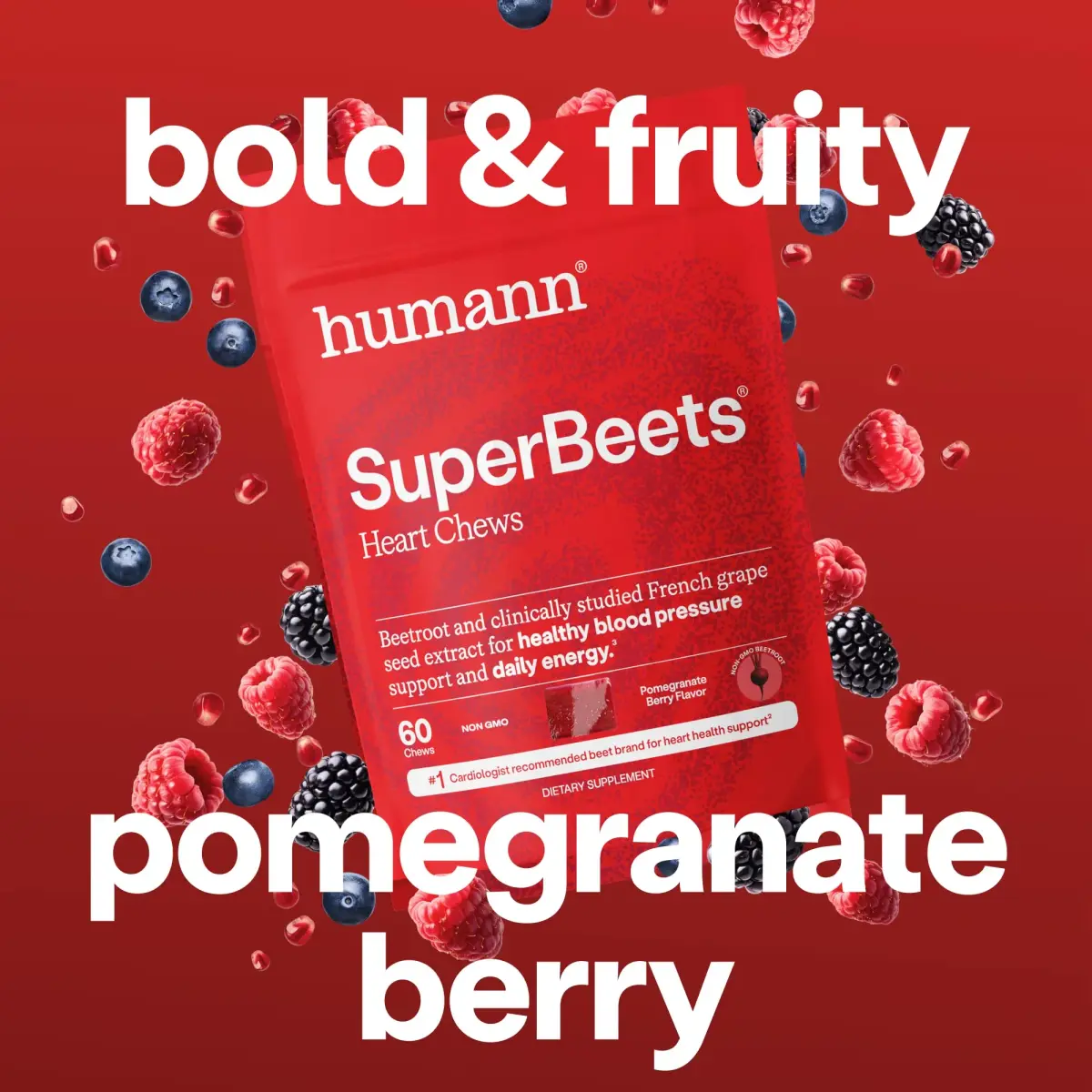 HumanN SuperBeets Heart Chews Pomegranate Berry 60 Ct | Clinically Studied Grape Seed Extract for Blood Pressure Support - view 6
