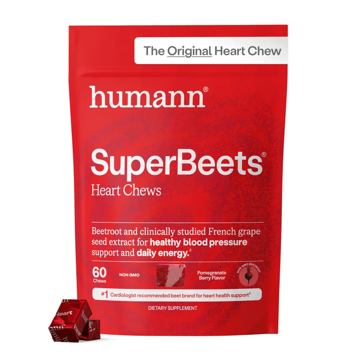 HumanN SuperBeets Heart Chews Pomegranate Berry 60 Ct | Clinically Studied Grape Seed Extract for Blood Pressure Support - main product image