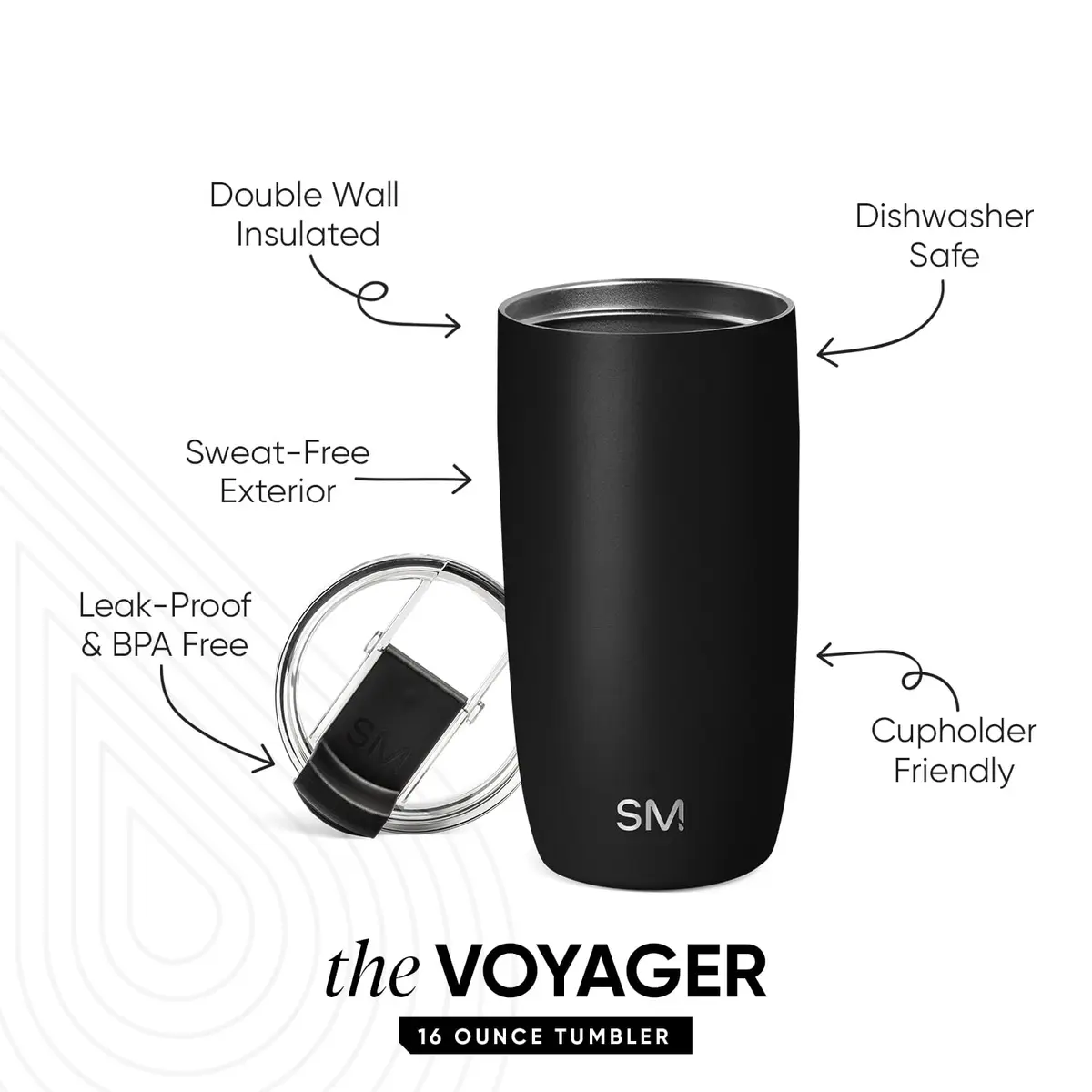 Simple Modern Voyager Insulated Travel Coffee Mug with Flip Lid | 590ml (16oz) Black | Keeps Drinks Hot or Cold for Hours - view 2
