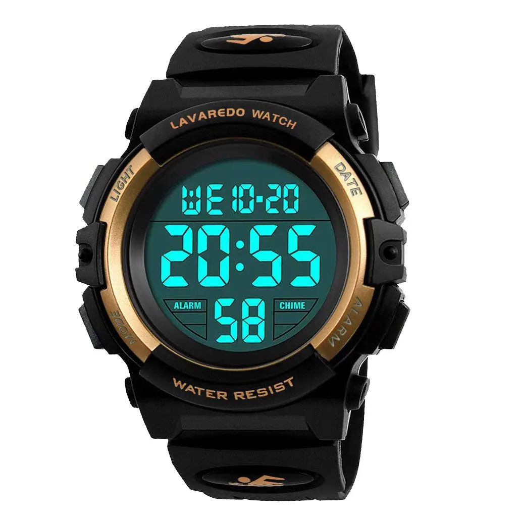 A ALPS Boys Digital Sports Watch, 50M Waterproof, LED Backlight, Quartz Movement, Blue/Red/Green Silicone Band, 43mm Case, 18mm Band Width - main product image