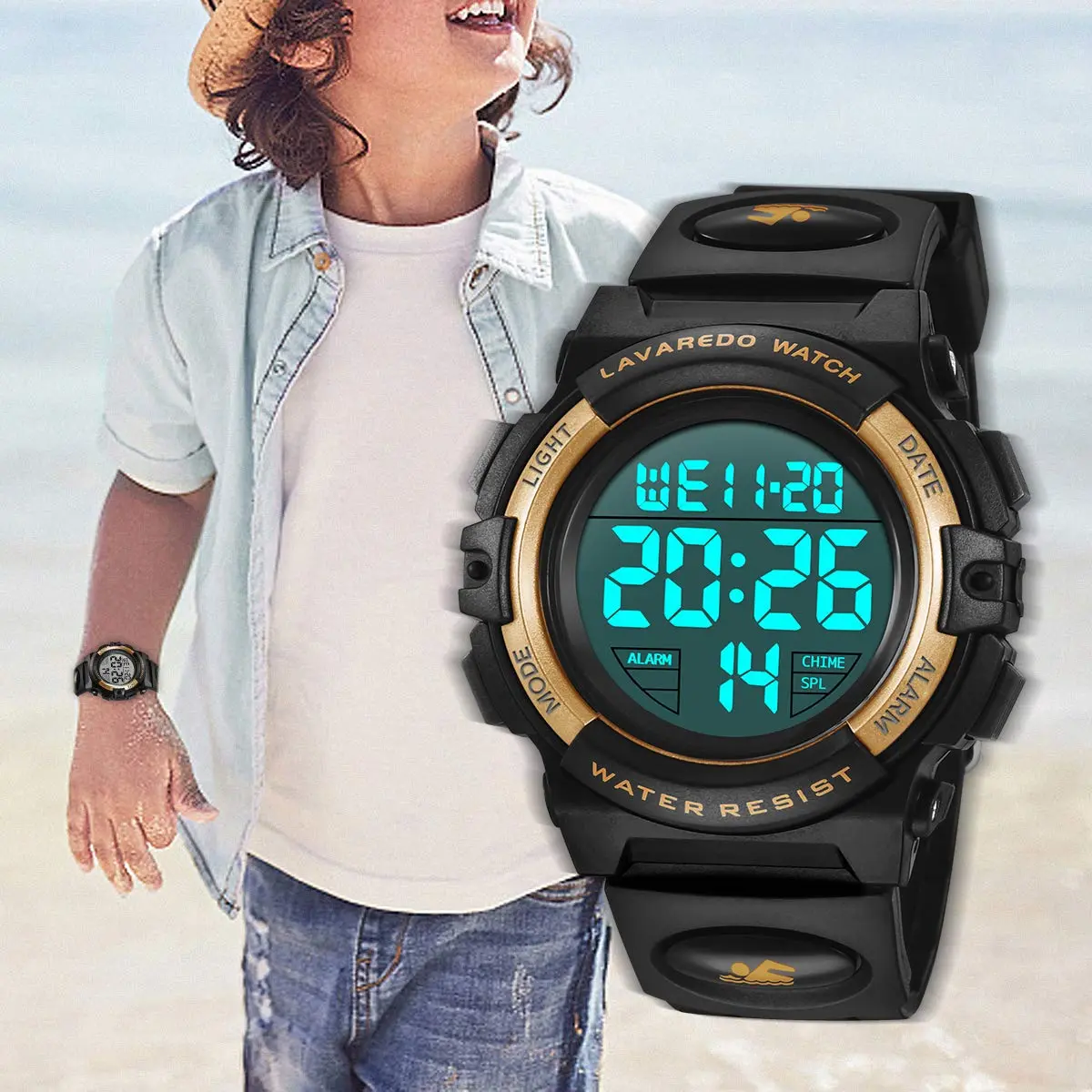 A ALPS Boys Digital Sports Watch, 50M Waterproof, LED Backlight, Quartz Movement, Blue/Red/Green Silicone Band, 43mm Case, 18mm Band Width - view 7