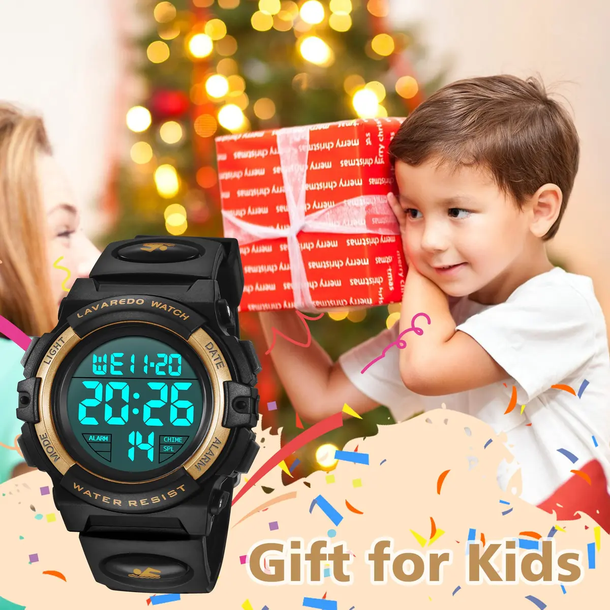 A ALPS Boys Digital Sports Watch, 50M Waterproof, LED Backlight, Quartz Movement, Blue/Red/Green Silicone Band, 43mm Case, 18mm Band Width - view 4