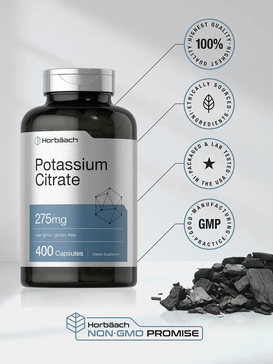 Horbäach Potassium Citrate Supplement 275 mg | 400 Capsules | Supports Wellness & Absorption - view 5