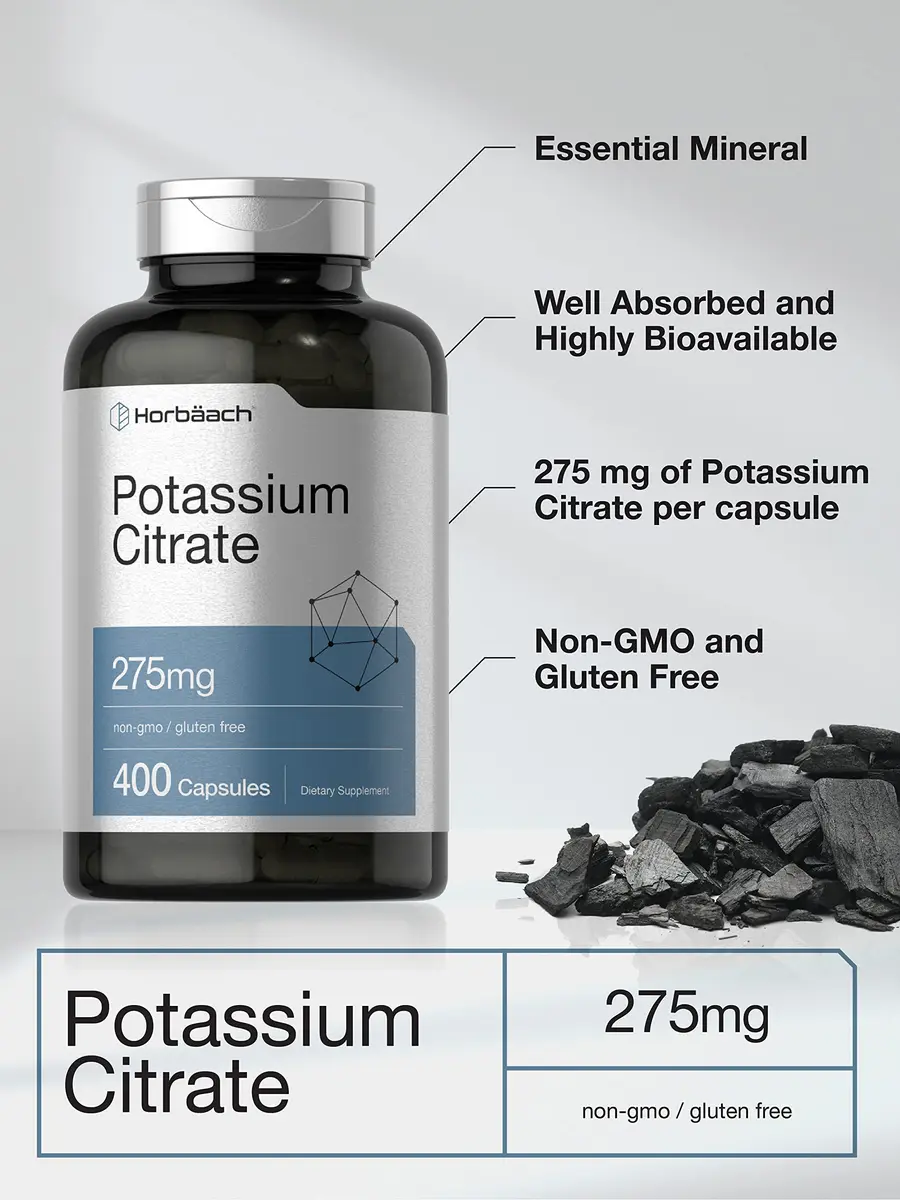 Horbäach Potassium Citrate Supplement 275 mg | 400 Capsules | Supports Wellness & Absorption - view 3