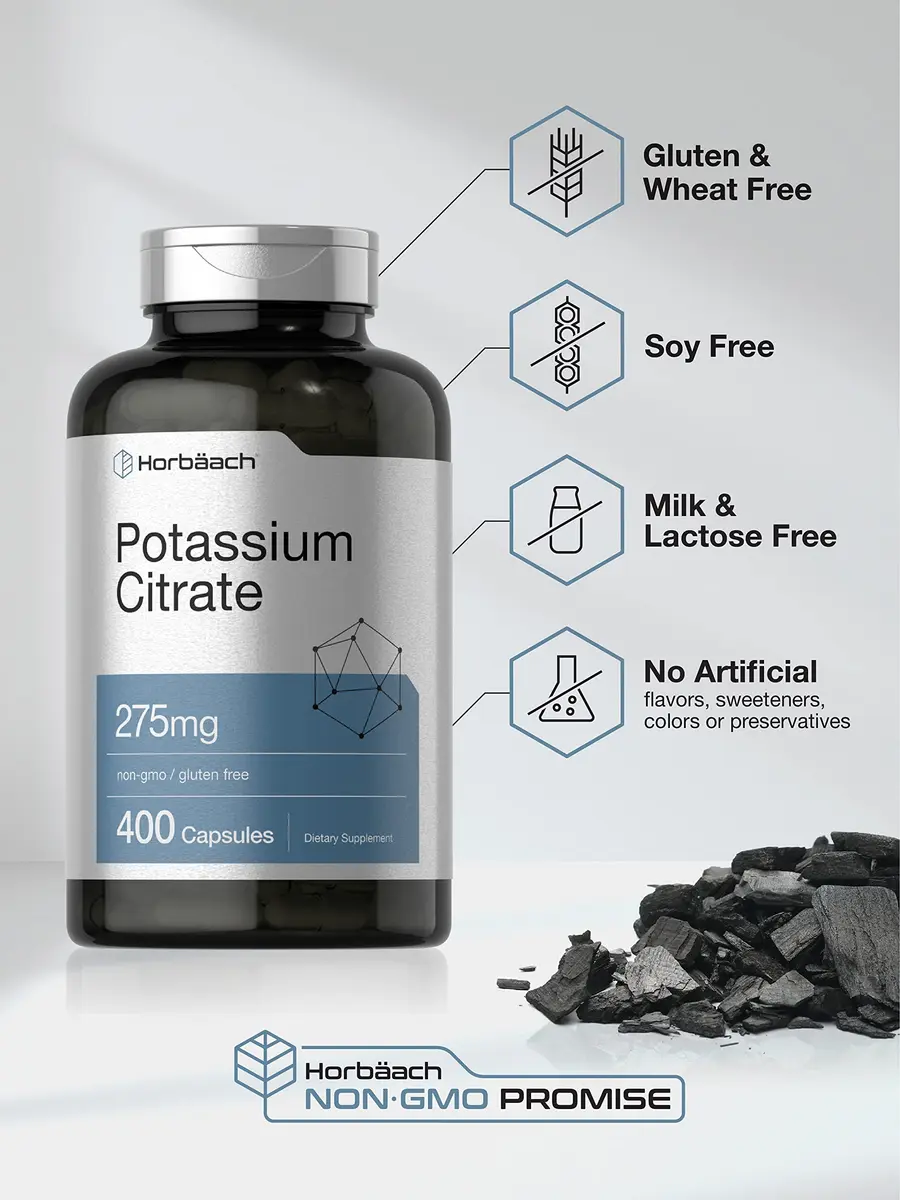 Horbäach Potassium Citrate Supplement 275 mg | 400 Capsules | Supports Wellness & Absorption - view 4
