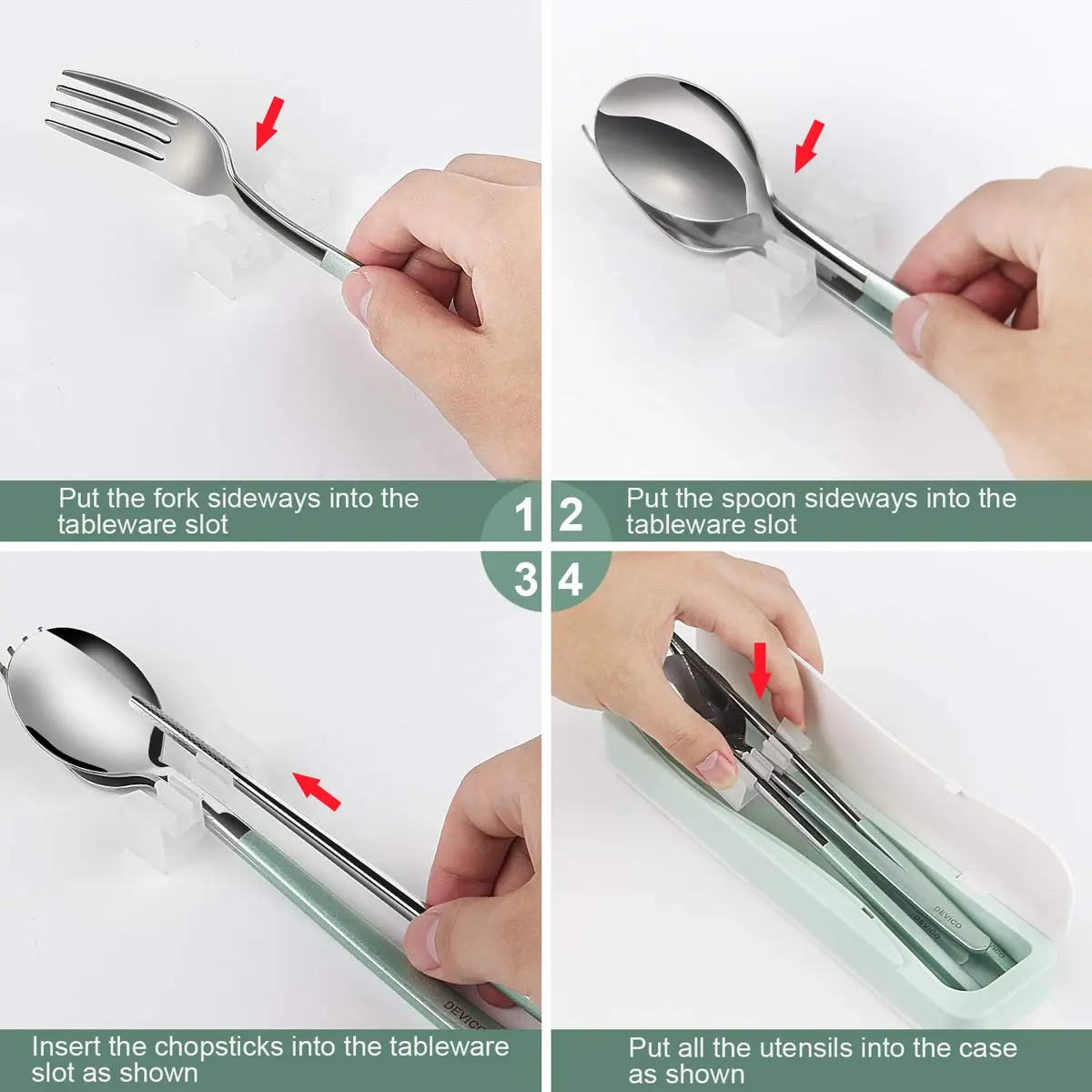 DEVICO Travel Utensils with Case | 4Pcs Portable Stainless Steel Cutlery Set for Work & Travel - view 7