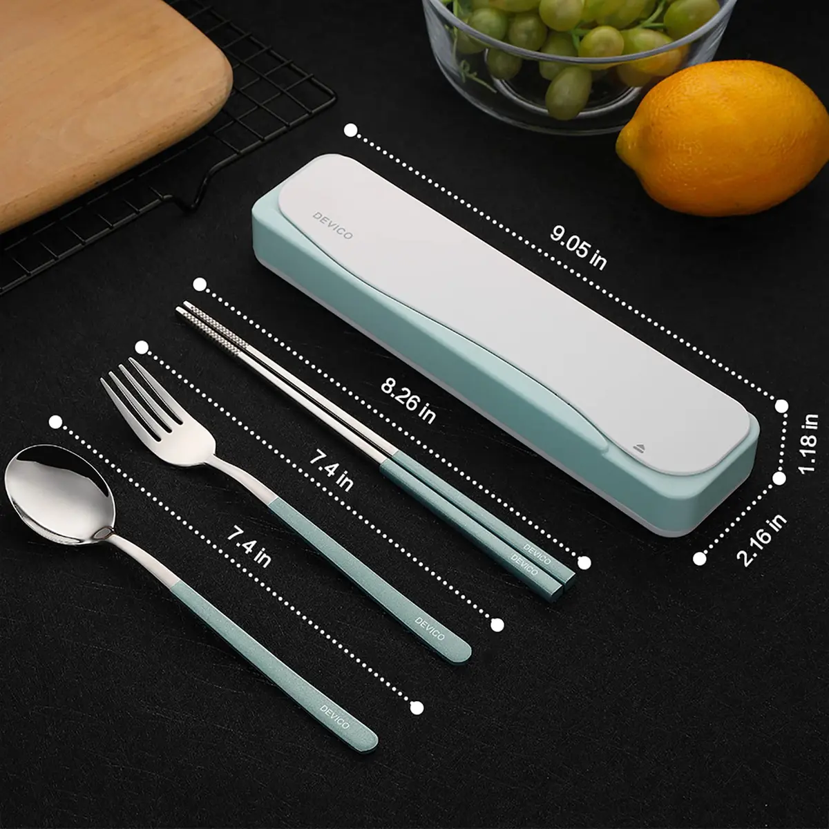 DEVICO Travel Utensils with Case | 4Pcs Portable Stainless Steel Cutlery Set for Work & Travel - view 3