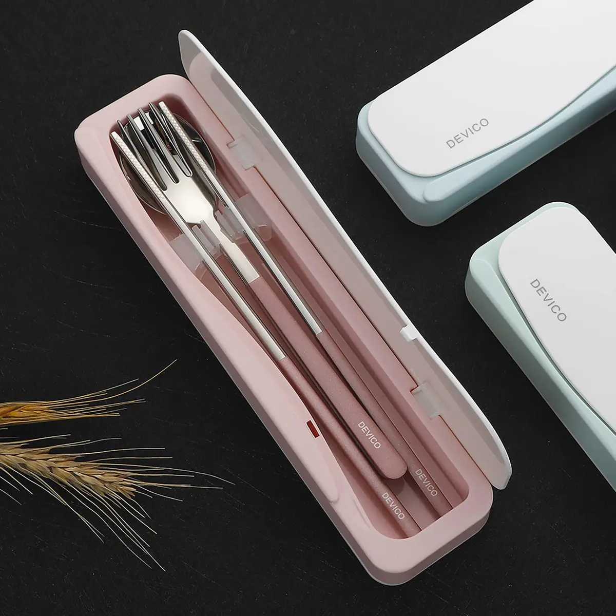 DEVICO Travel Utensils with Case | 4Pcs Portable Silverware Set for Camping, School, Lunch | 18/8 Stainless Steel, Pink - view 5