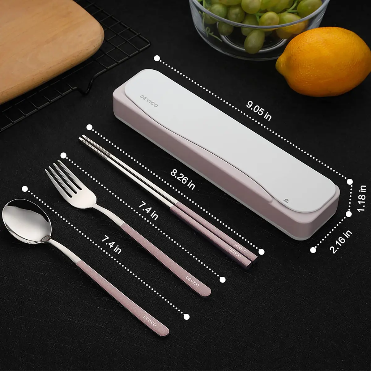 DEVICO Travel Utensils with Case | 4Pcs Portable Silverware Set for Camping, School, Lunch | 18/8 Stainless Steel, Pink - view 3