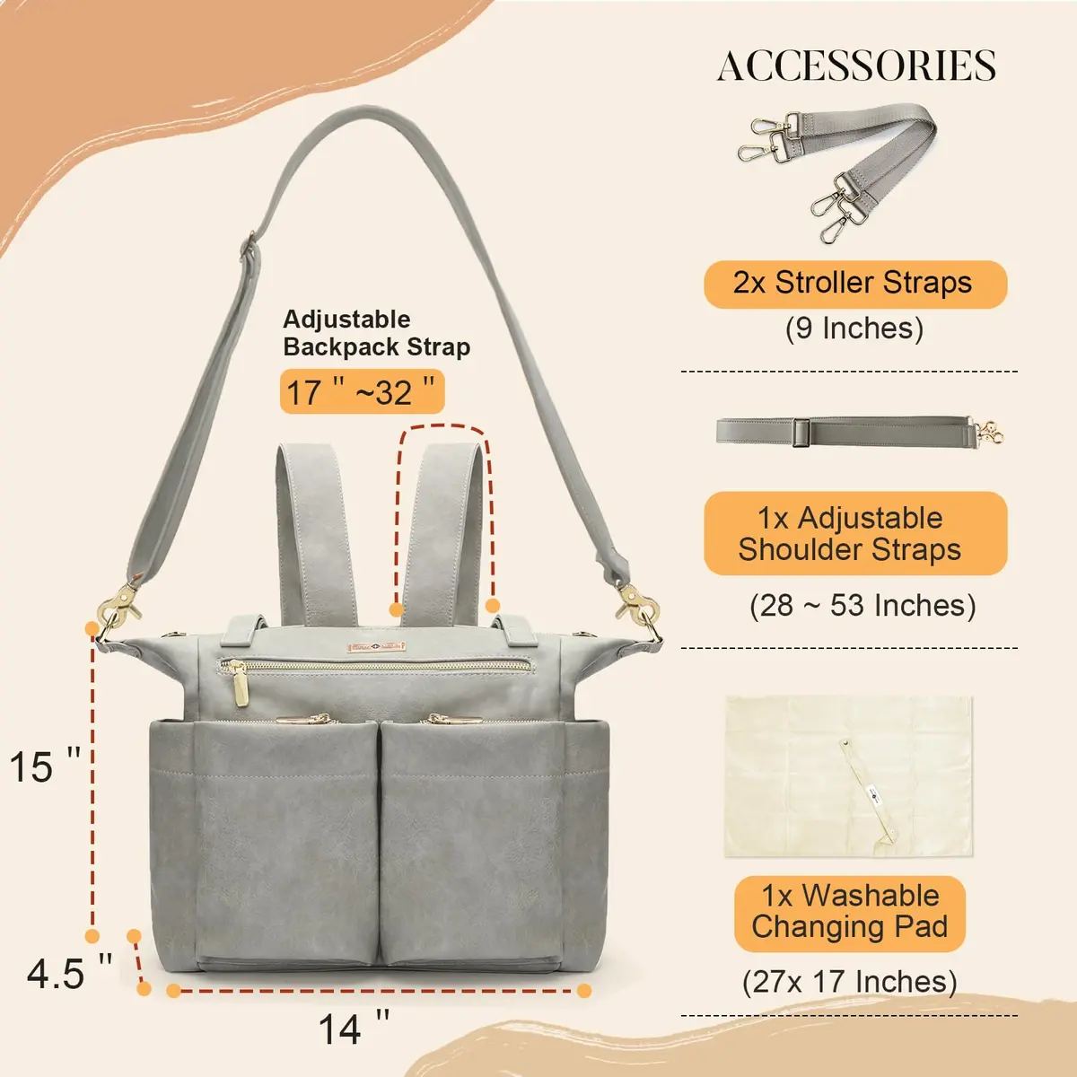 miss fong Diaper Bag Tote Leather Diaper Bag Backpack Pañaleras Para Bebe | Spacious, Stylish & Practical - view 4