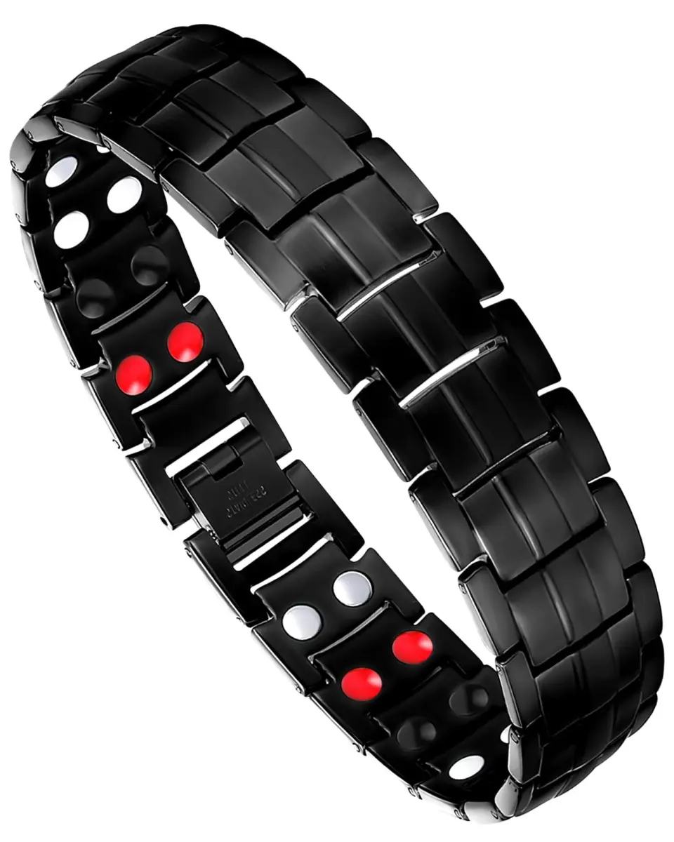 Feraco Magnetic Therapy Bracelet Black Titanium Steel Double Row 4 Elements | Classic Style - main product image