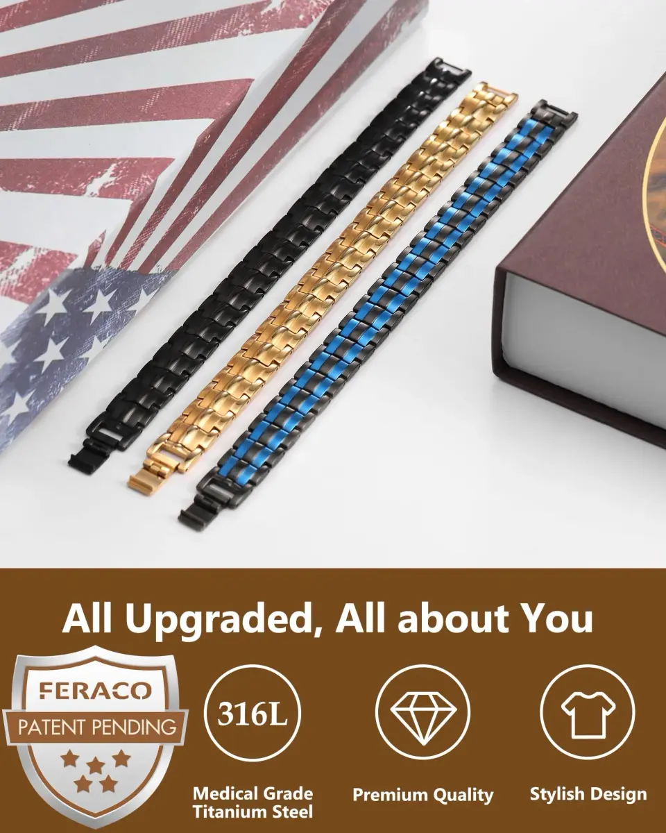Feraco Magnetic Therapy Bracelet Black Titanium Steel Double Row 4 Elements | Classic Style - view 5