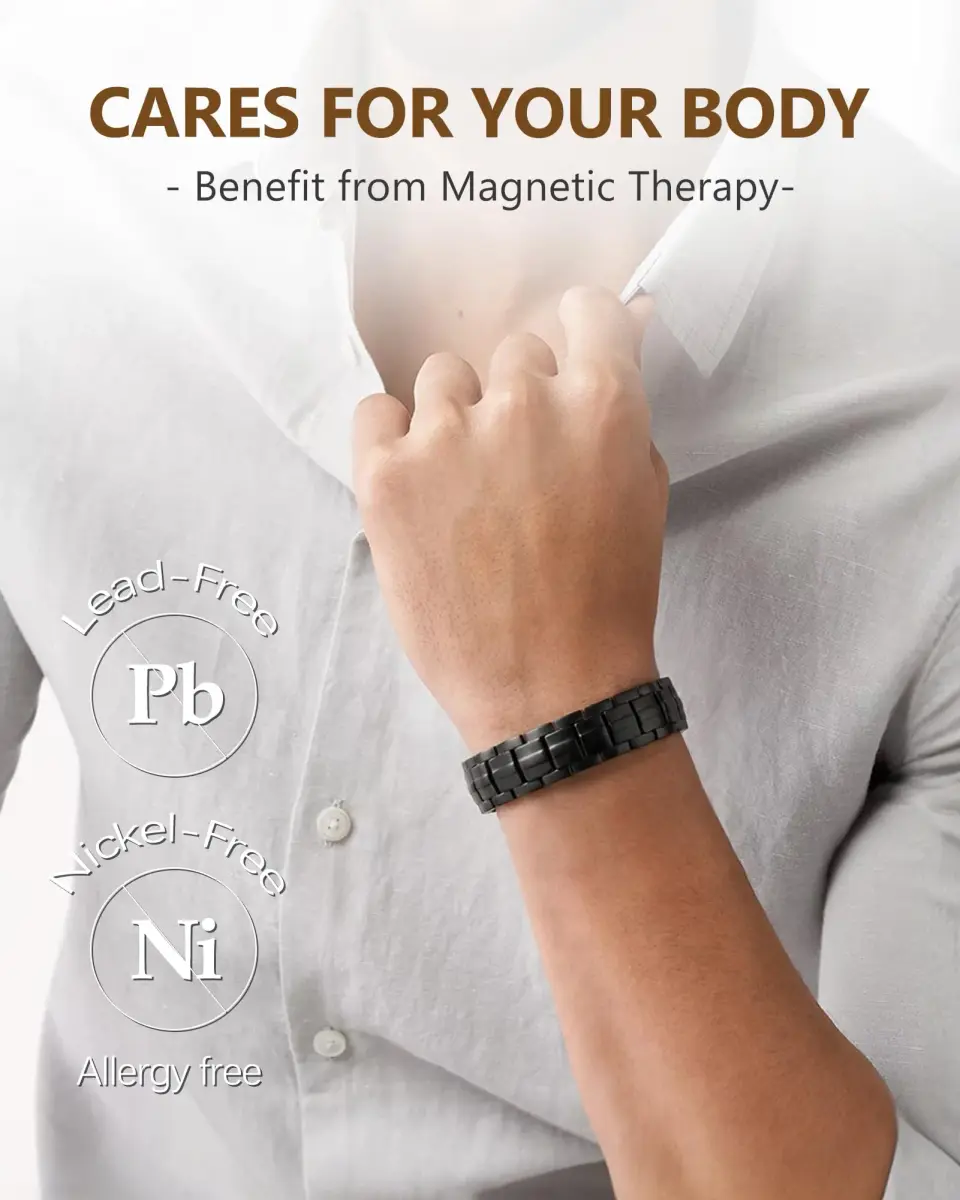 Feraco Magnetic Therapy Bracelet Black Titanium Steel Double Row 4 Elements | Classic Style - view 6