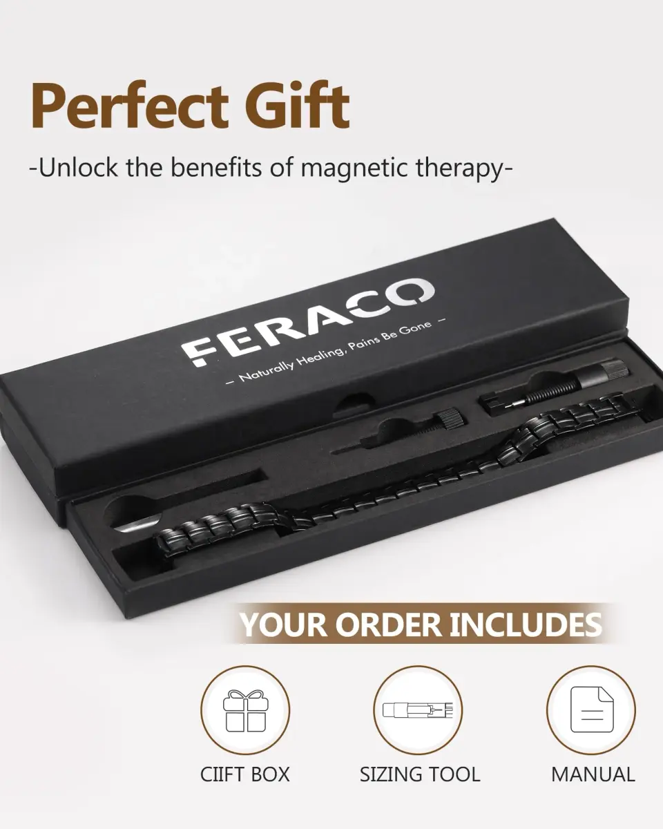 Feraco Magnetic Therapy Bracelet Black Titanium Steel Double Row 4 Elements | Classic Style - view 8