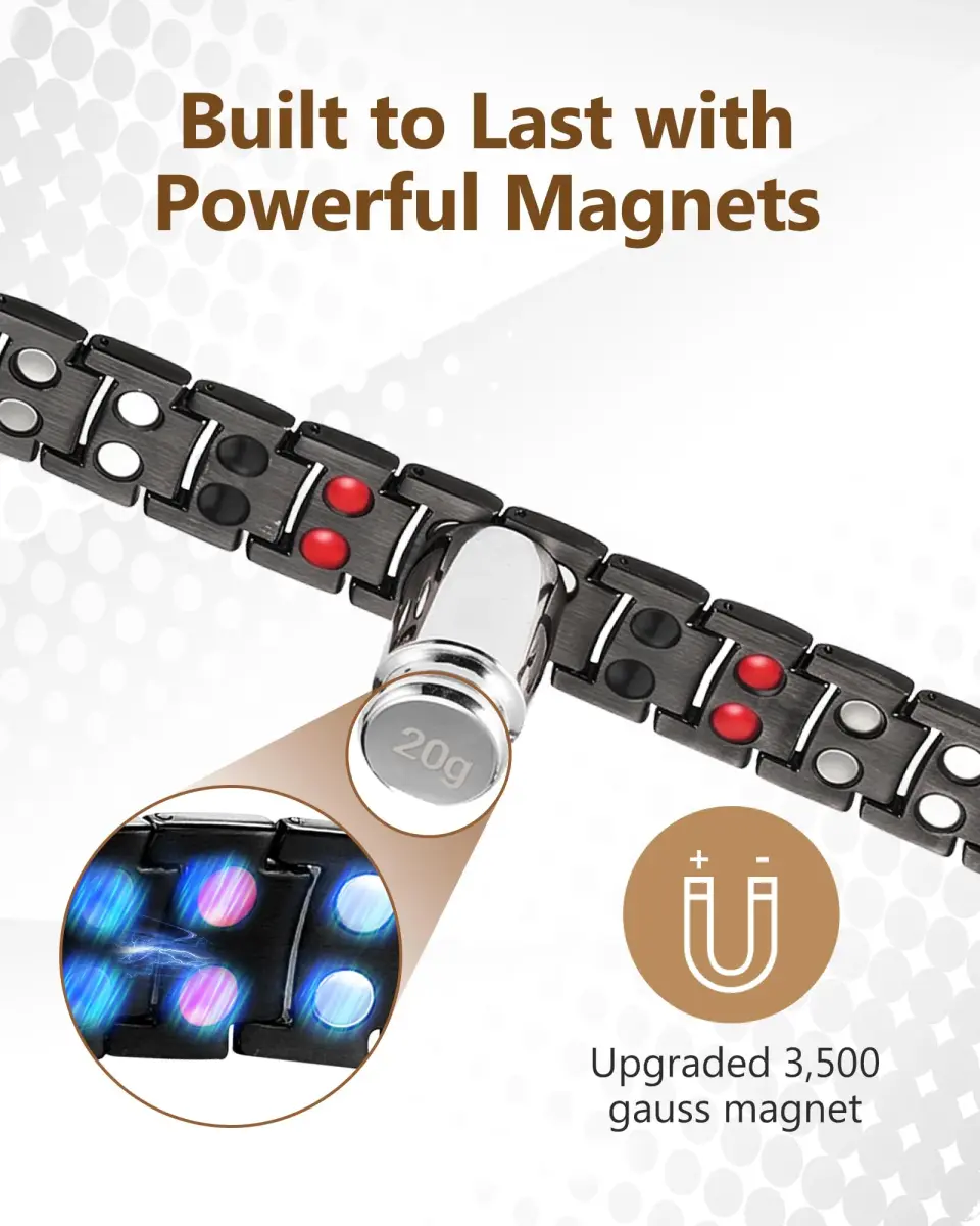 Feraco Magnetic Therapy Bracelet Black Titanium Steel Double Row 4 Elements | Classic Style - view 3