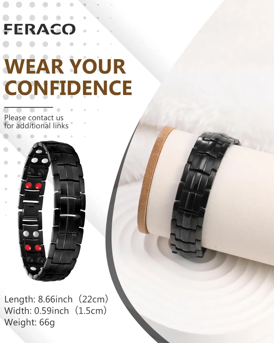 Feraco Magnetic Therapy Bracelet Black Titanium Steel Double Row 4 Elements | Classic Style - view 4