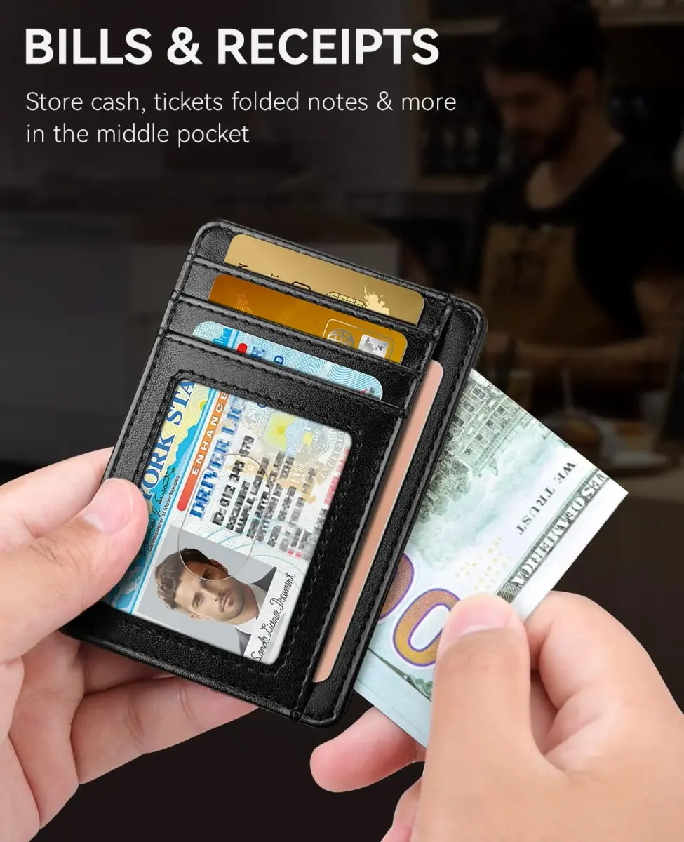 Teskyer Slim Minimalist Wallet for Men, RFID Credit Card Holder, Black | Front Pocket Design, 8 Card Slots - view 2