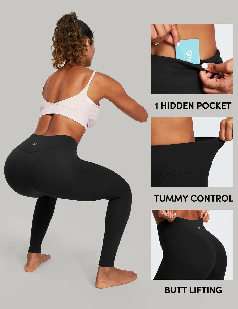IUGA High Waisted Tummy Control Leggings with Pocket for Women XX-Large Black | Squat Proof Yoga Pants - view 6