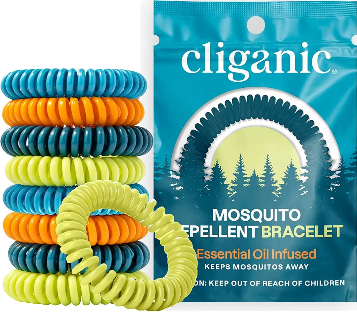 Cliganic Natural Mosquito Repellent Bracelets for Kids & Adults, 50 Pack | DEET-Free Essential Oil Bands - main product image