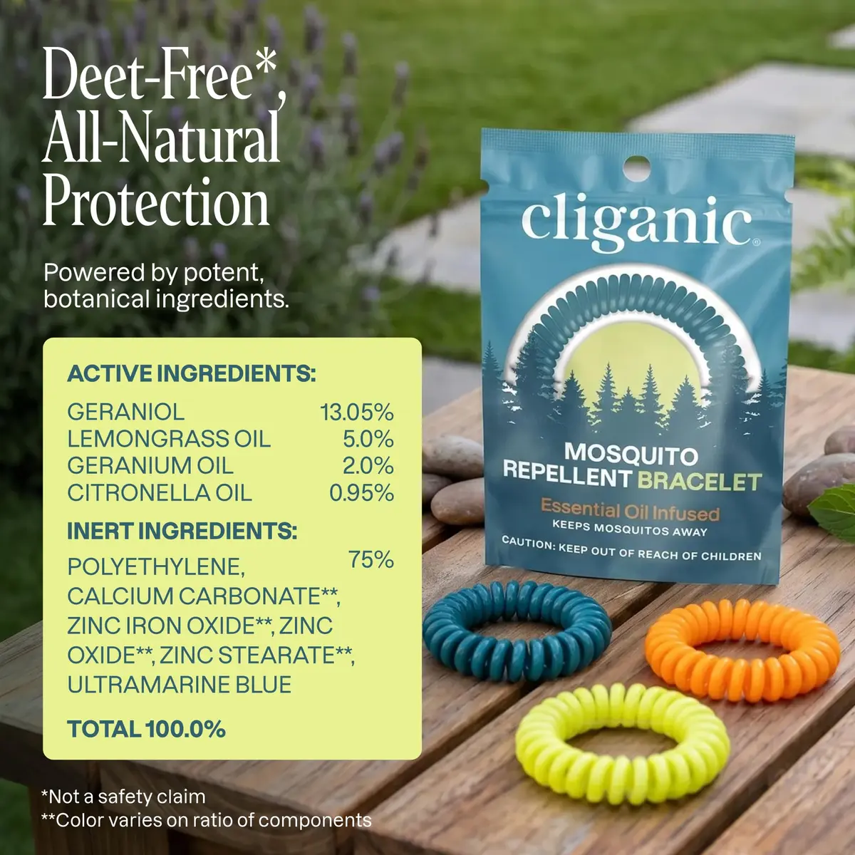 Cliganic Natural Mosquito Repellent Bracelets for Kids & Adults, 50 Pack | DEET-Free Essential Oil Bands - view 6