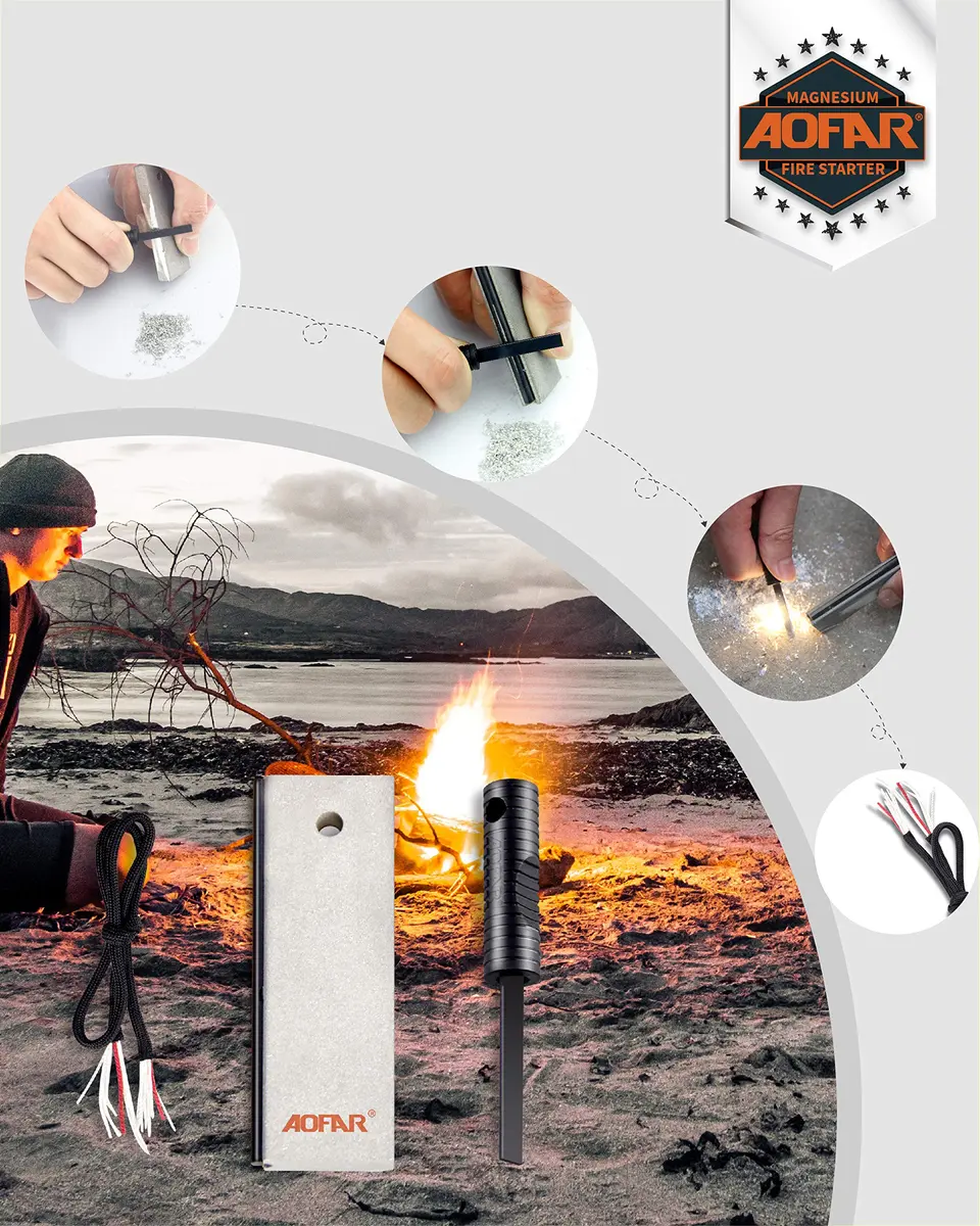 AOFAR Magnesium Fire Starter AF-374 2-Pack Waterproof Fire Steel Pouch for Camping & Outdoors - view 2