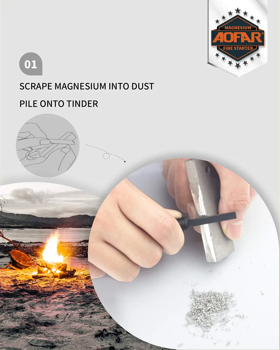 AOFAR Magnesium Fire Starter AF-374 2-Pack Waterproof Fire Steel Pouch for Camping & Outdoors - view 3