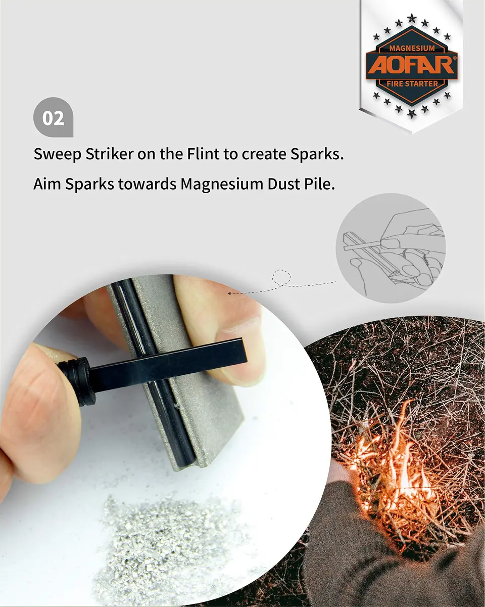 AOFAR Magnesium Fire Starter AF-374 2-Pack Waterproof Fire Steel Pouch for Camping & Outdoors - view 4