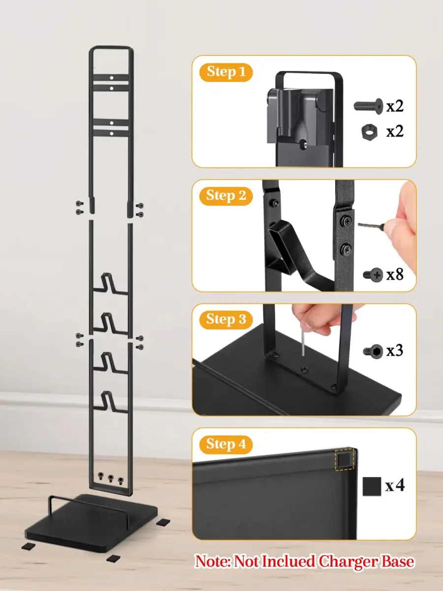Haturi Black Metal Vacuum Stand Holder for Dyson V15-V6 & DC Series | 127cm H x 22cm L x 29cm D - view 5