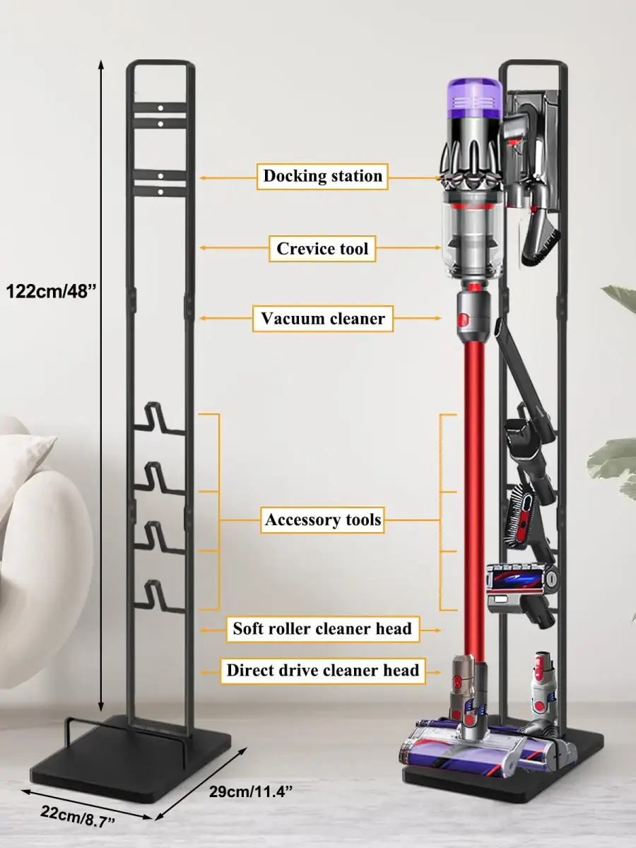 Haturi Black Metal Vacuum Stand Holder for Dyson V15-V6 & DC Series | 127cm H x 22cm L x 29cm D - view 7