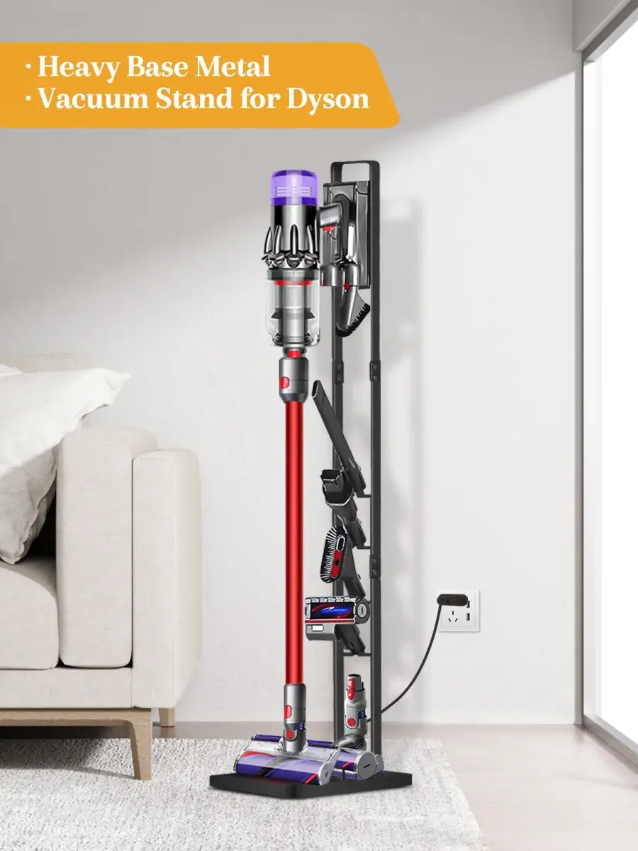 Haturi Black Metal Vacuum Stand Holder for Dyson V15-V6 & DC Series | 127cm H x 22cm L x 29cm D - view 2