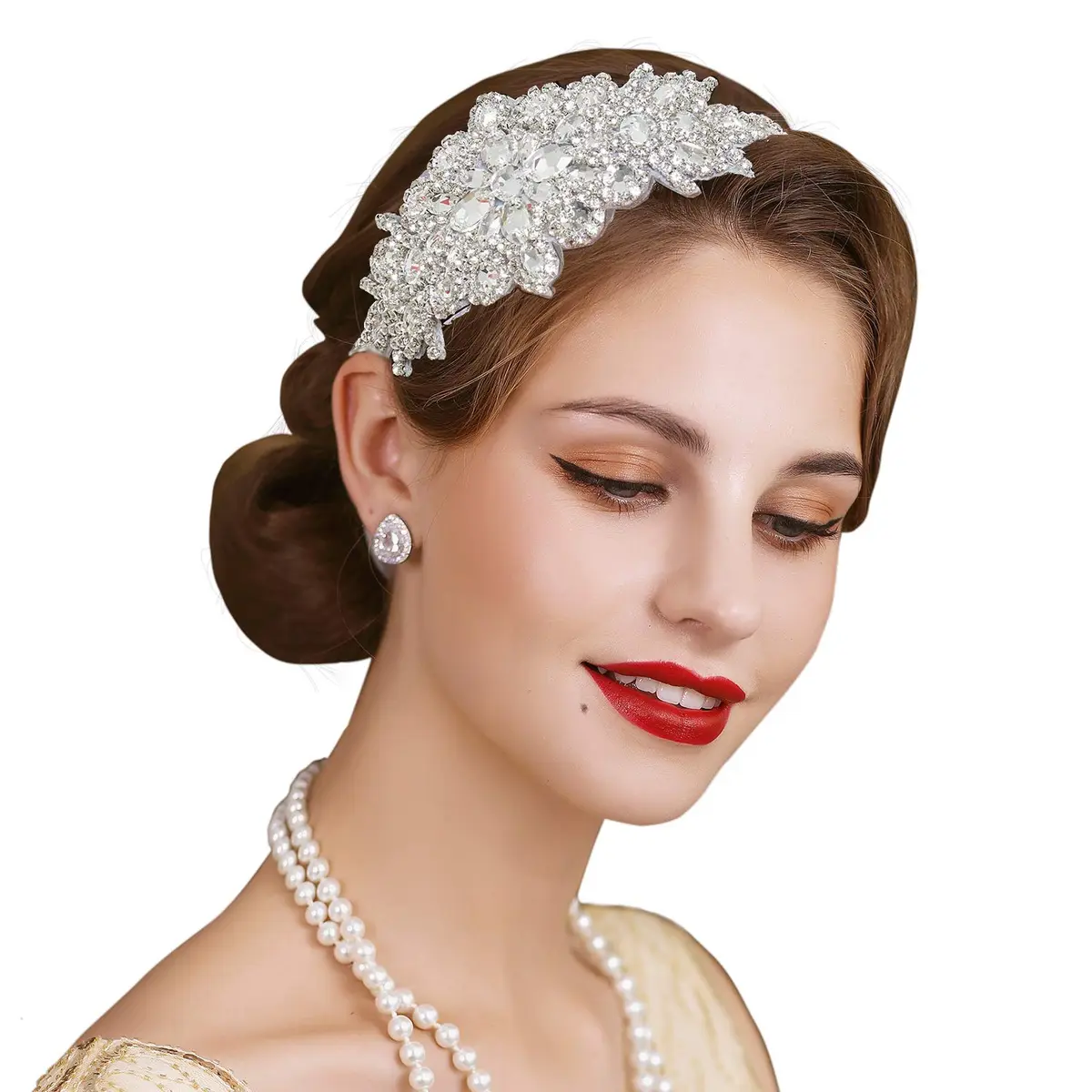 SWEETV Rhinestone Flapper Headband-Elastic 1920s Headpiece, Great Gatsby Hair Accessories for Women | Vintage Rhinestone Headband for Women - main product image
