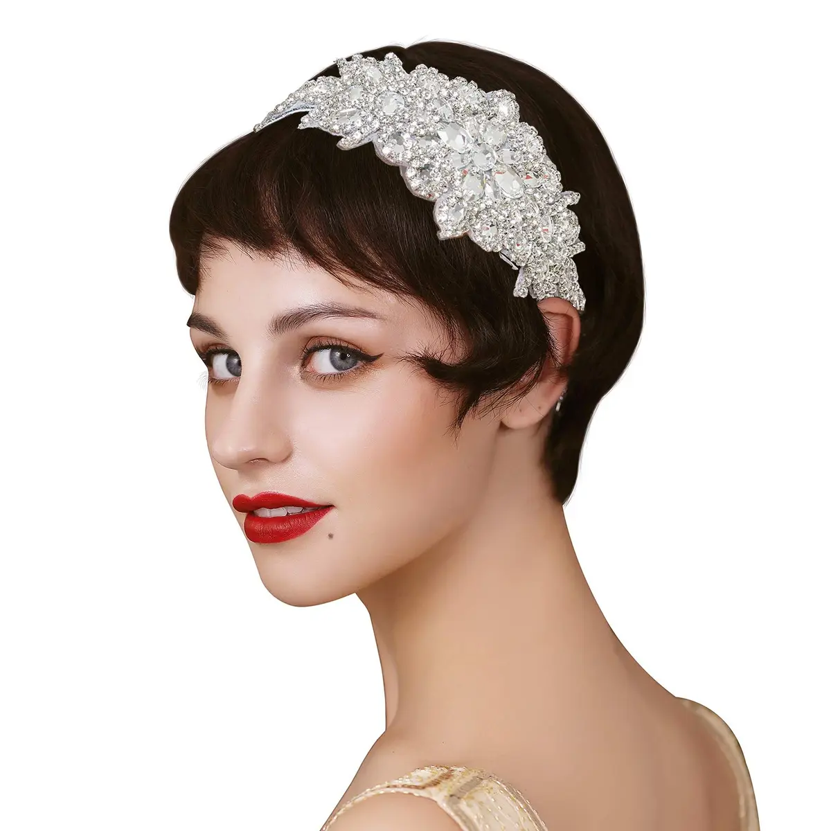 SWEETV Rhinestone Flapper Headband-Elastic 1920s Headpiece, Great Gatsby Hair Accessories for Women | Vintage Rhinestone Headband for Women - view 5